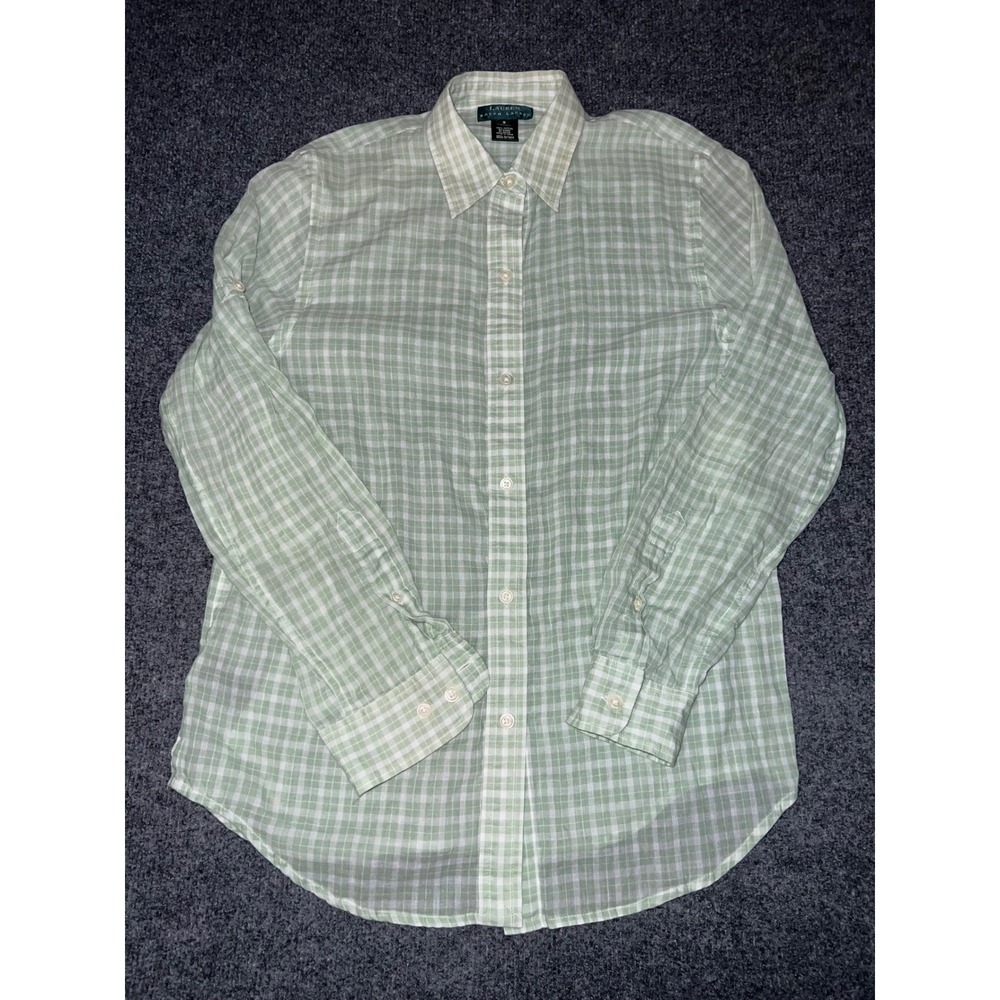 Lauren Ralph Lauren Green Gingham Cotton Button Down Shirt Small